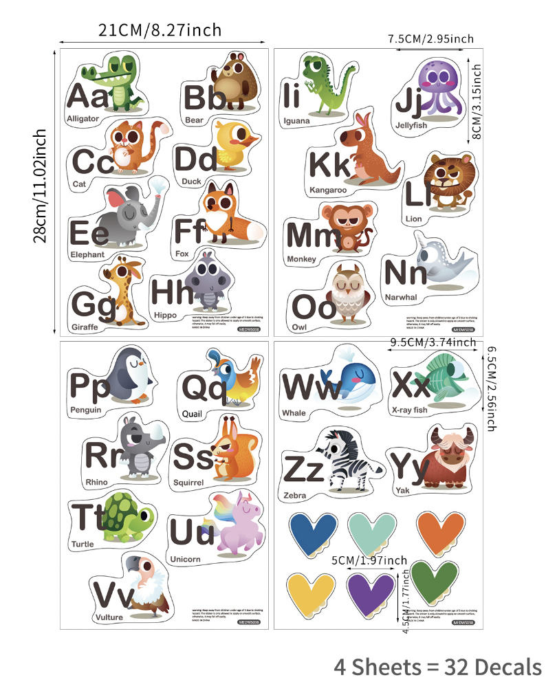 Waterproof DIY alphabet poster animal children classroom kindergarten baby kid early education learning decoration wall sticker