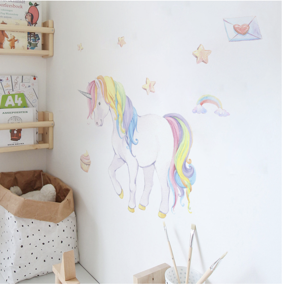 Unicorn Cloud Castle Self-adhesive Removable  Decal PVC Vinyl Waterproof Home Decor Children Wall Sticker Baby Kids living Room