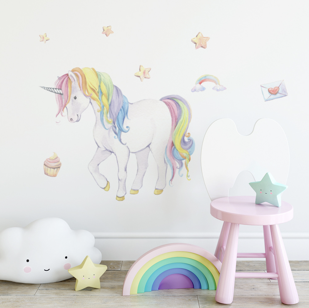 Unicorn Cloud Castle Self-adhesive Removable  Decal PVC Vinyl Waterproof Home Decor Children Wall Sticker Baby Kids living Room