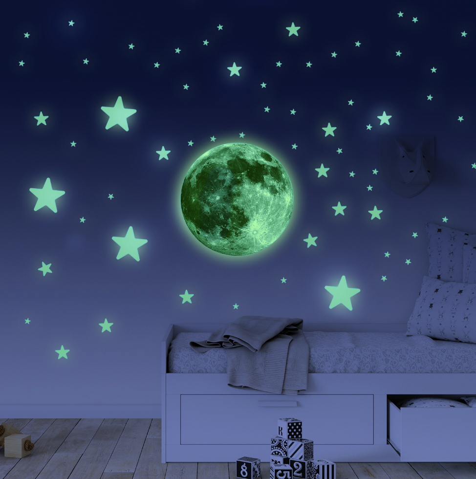 Tiny Cute Luminous Wall Stickers Moon Earth Universe Star Glow in the Dark Wall Decals for Kids Room Baby Nursery Home Decor