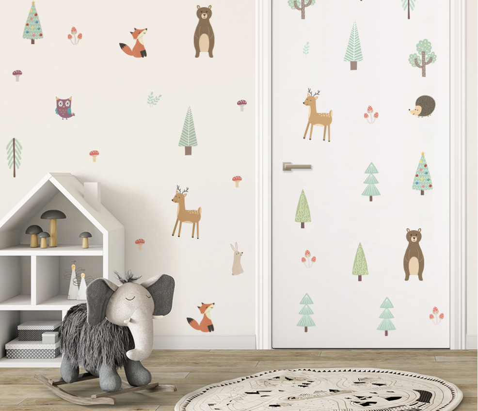 Nordic Forest Animal Self-adhesive Removable  Decal PVC Vinyl Waterproof Home Decor Children Wall Sticker Baby Kids living Room