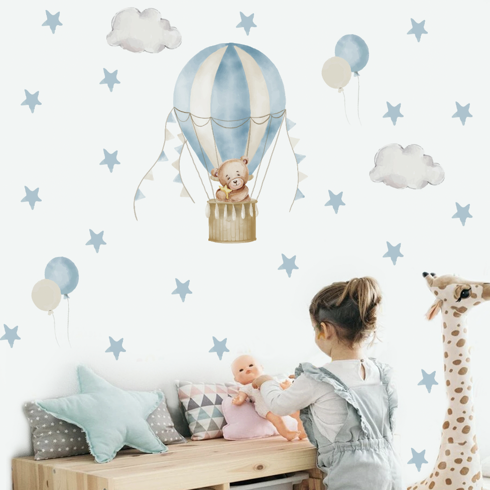 Self-adhesive Removable Teddy Bear Balloon Decal PVC Vinyl Waterproof Home Decor Children Wall Sticker Baby Kids living Room