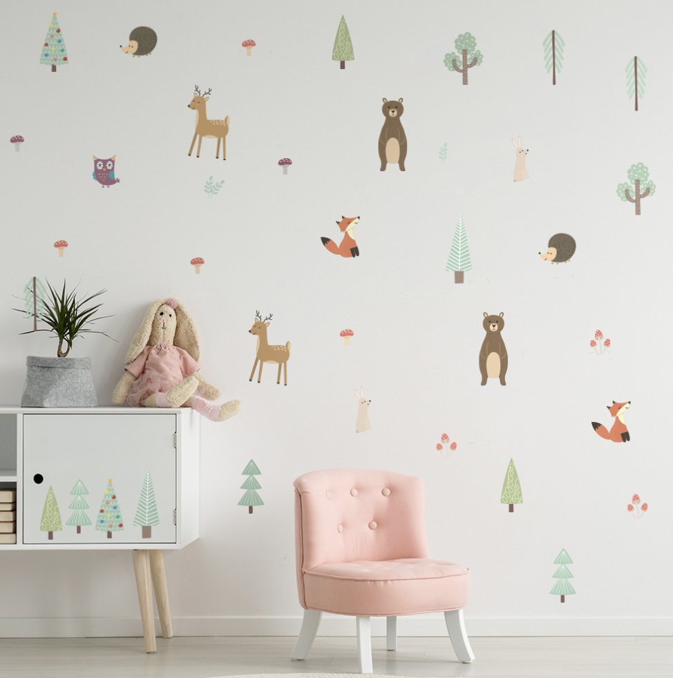 Nordic Forest Animal Self-adhesive Removable  Decal PVC Vinyl Waterproof Home Decor Children Wall Sticker Baby Kids living Room