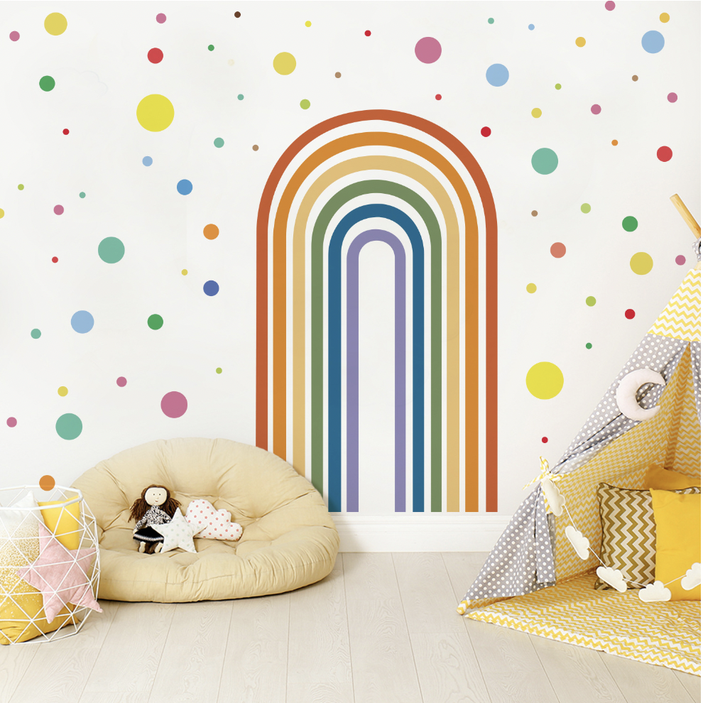 Boho Nordic Rainbow Wall Stickers Vinyl PVC Arch Decals Block Rainbow Removable Arch Decals Arch Wall Decal Living Baby Gift