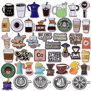 44 style Alibaba Hot sale Cartoon Cute Funny Coffee Cup Brooch Alloy Badge Tea Flower Cup Decorative Pins Soft Enamel Pin