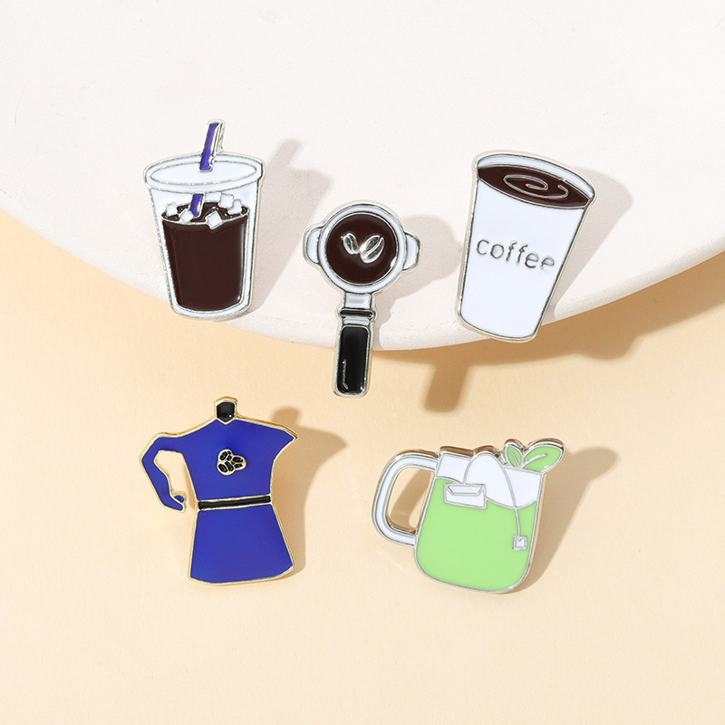 44 style Alibaba Hot sale Cartoon Cute Funny Coffee Cup Brooch Alloy Badge Tea Flower Cup Decorative Pins Soft Enamel Pin