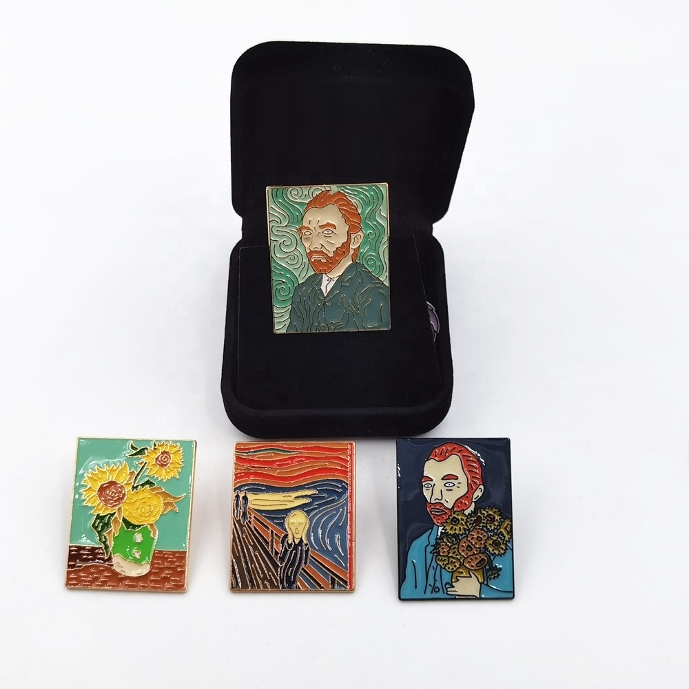 Metal Crafts Wholesale Van Gogh artwork Pins Gold Plated Soft Hard Custom Enamel Pin