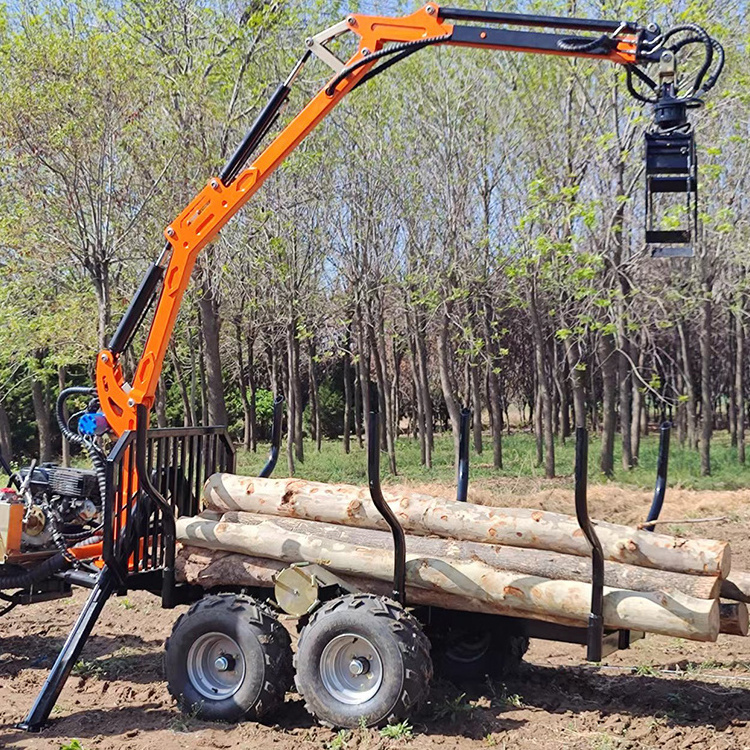 Small 4 Wheel Drive Quad Hydraulic Forester 3400 ATV Logging Trailer With Knuckle Boom And Crane Winch