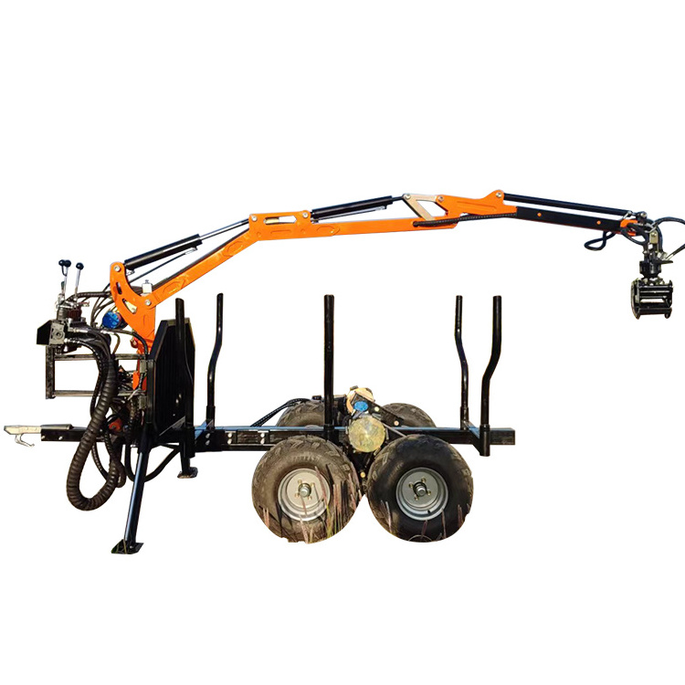 Small 4 Wheel Drive Quad Hydraulic Forester 3400 ATV Logging Trailer With Knuckle Boom And Crane Winch