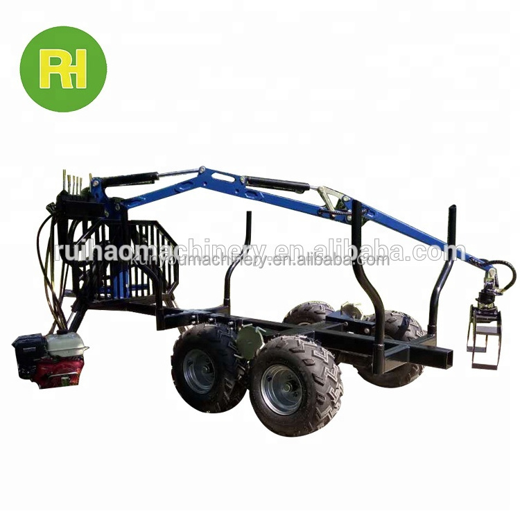 Hydraulic small garden trailer heavy equipment transport trailer with lift crane felling grapple price