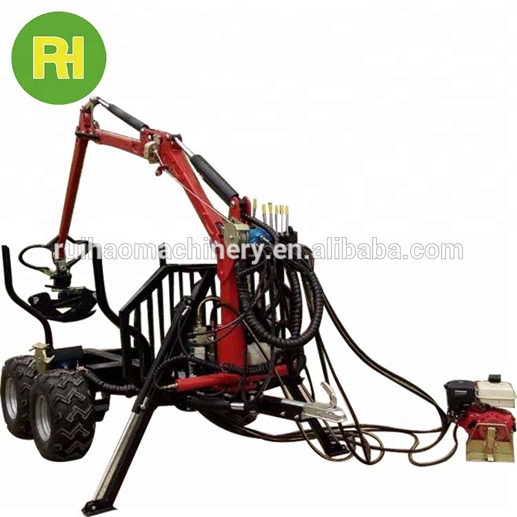 Hydraulic small garden trailer heavy equipment transport trailer with lift crane felling grapple price