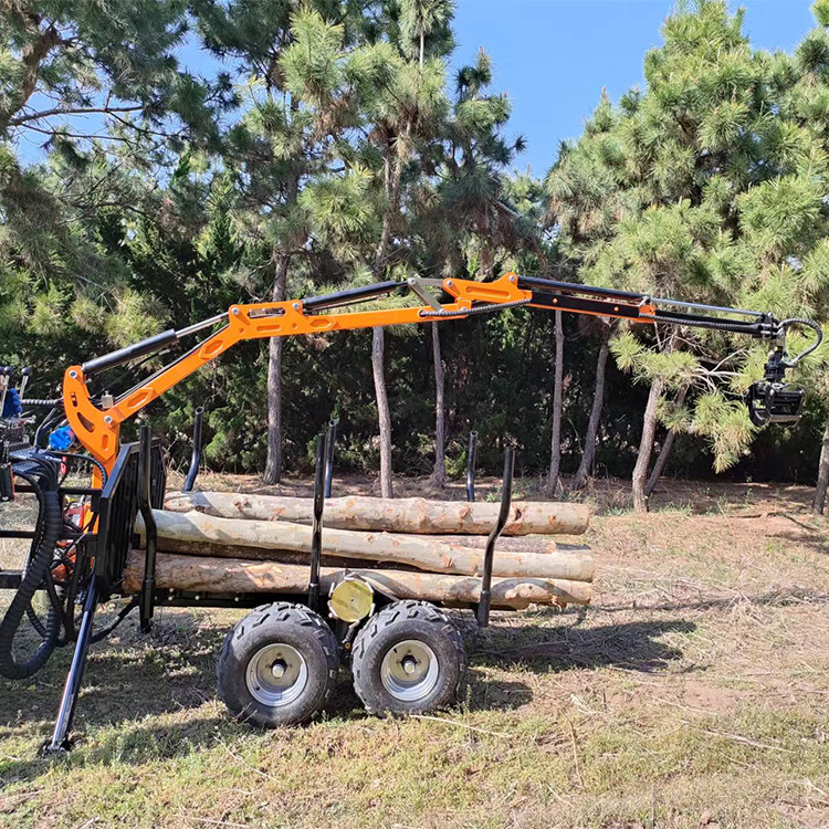 Small 4 Wheel Drive Quad Hydraulic Forester 3400 ATV Logging Trailer With Knuckle Boom And Crane Winch