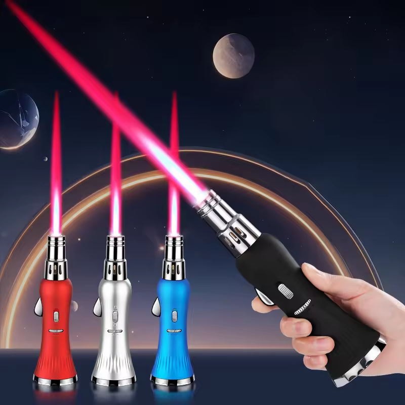 Wholesale Powerful Red Flame Torch Lighter Adjustable Rotatable Jet Flame Refillable Long Pen Lighter