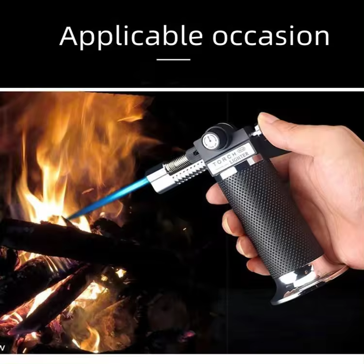 custom logo jet flame gas refill gun shape kitchen butane torch lighter windproof for cooking