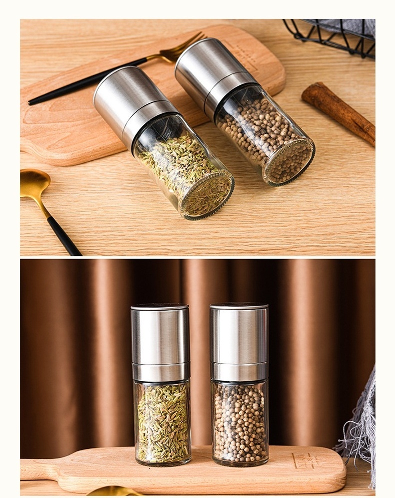 Kitchen Gadget Glass Spice Bottle Adjustable Manual Pepper Grinder Mill Stainless Steel Salt And Pepper Grinder