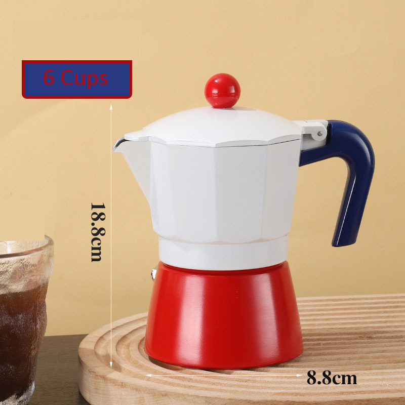 White Aluminum Moka Pot Drip Espresso Pot Fancy Coffee Maker with Blue Bottom Pot For Coffee Lover Accept Customize Logo Package