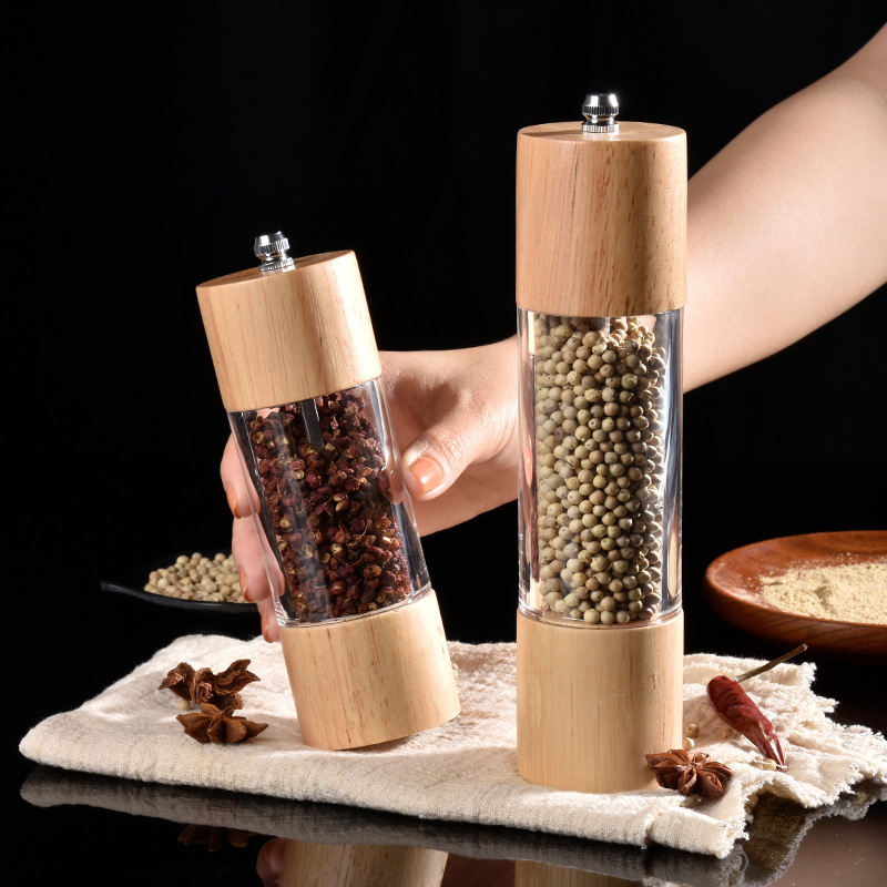 6 inch Wood Acrylic Spice Pepper Mill Manual Food Herb Grinder Kitchen Tools Handheld Seasoning Mills Grinder