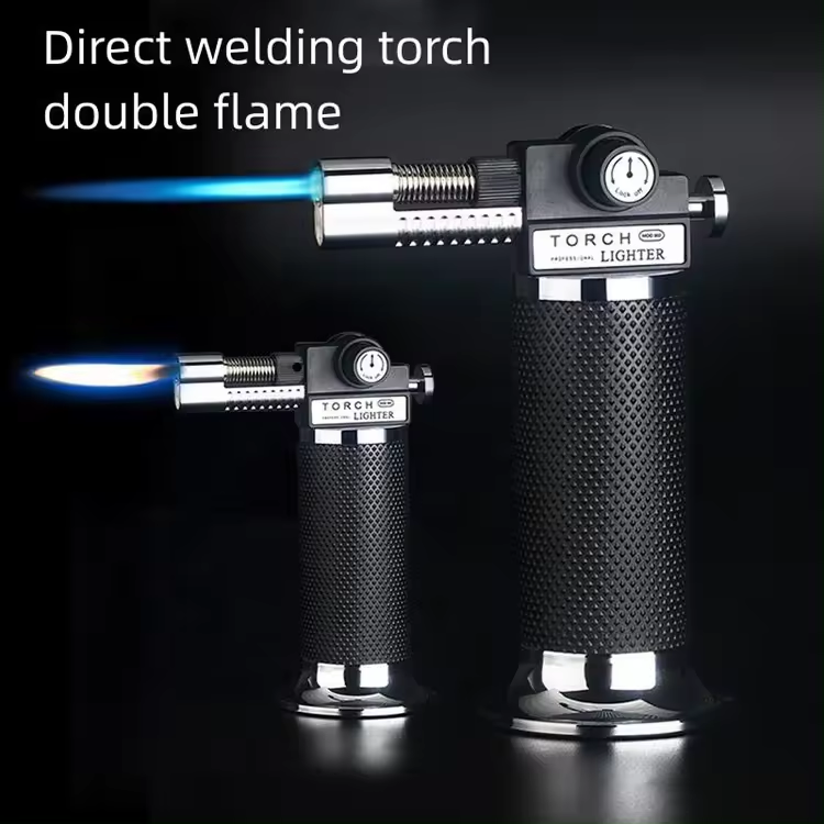 custom logo jet flame gas refill gun shape kitchen butane torch lighter windproof for cooking