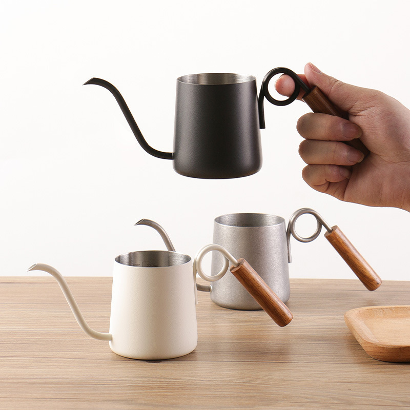 250ml/ 350ml Pour Over Kettle With Bamboo lid Gooseneck Kettle Stainless Steel Drip Kettle Stovetop with laser graduated scale