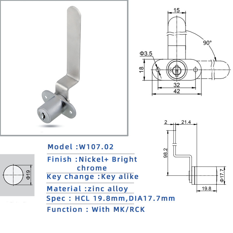 High Quality Security Chrome Nickel plated Slide Cam Lock Zinc Alloy Lock Cylinders For Drawer And File Cabinet