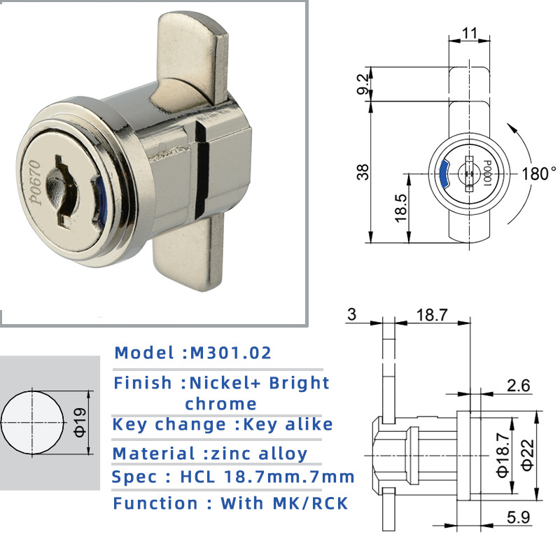 High Quality Security Chrome Nickel plated Slide Cam Lock Zinc Alloy Lock Cylinders For Drawer And File Cabinet