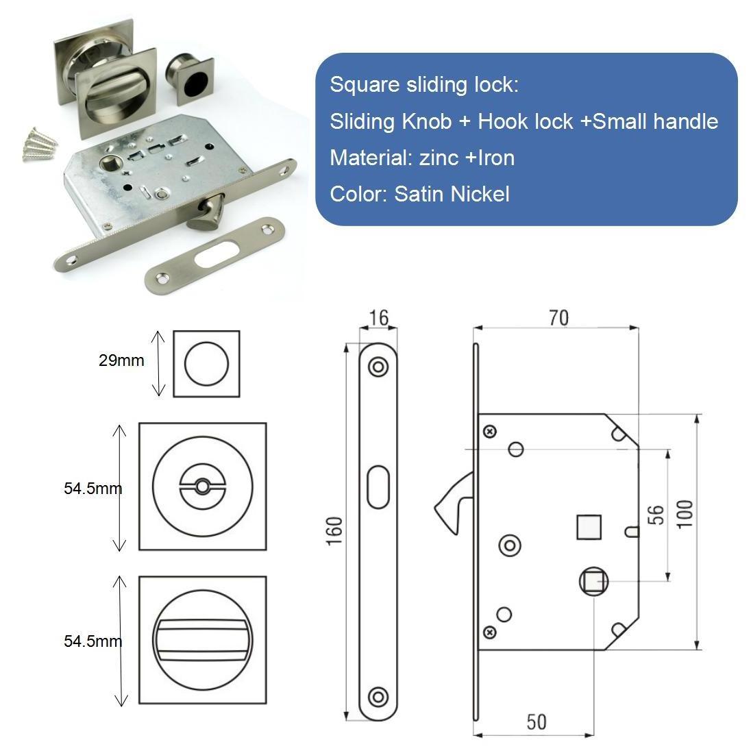 Factory Sliding Hidden Concealed Recessed Flush Square Round Satin Nickel Hook Privacy Pocket Door Handle Lock