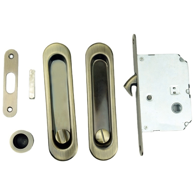 Factory Sliding Hidden Concealed Recessed Flush Square Round Satin Nickel Hook Privacy Pocket Door Handle Lock