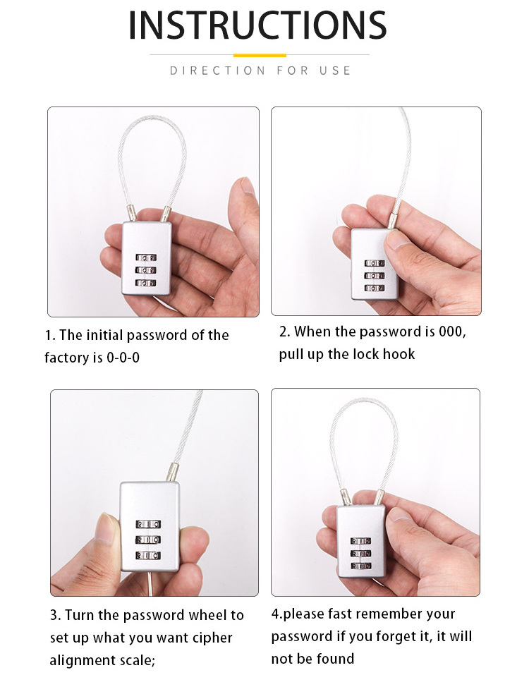 Wholesale Steel Wire Combination 3 Dials Zinc Alloy Body Lock With Customized Logo And Cable Length Xmm-8050 Wire Padlock