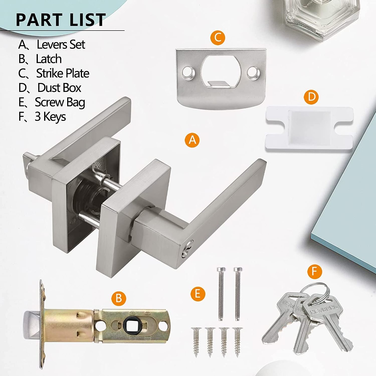 Zinc Alloy Handle And Rosette Security Locked Main Door Manijas Cerradura De Puerta, Brushed Satin Nickel