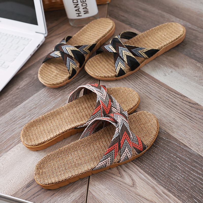 Hot Sale Linen Slippers For Women Free Shipping Soft Cross Slippers Femmes Shoes Slide Sandals Ladies House Slippers For Home