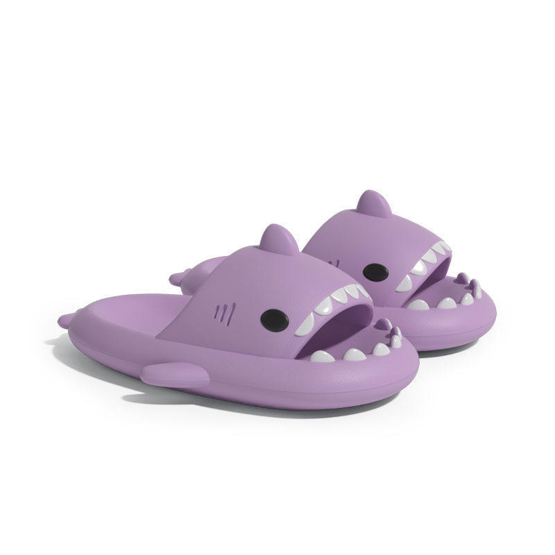 Cartoon Shark Soft Thick Bottom Slippers For Women And Men Couple Non-slip Home Bathroom Slides Outdoor Flip Flops