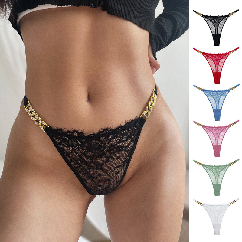 Women Lace Underwear Women's Panties Thong Low Waist Sexy Secret Rhinestone Belt G-string Lingerie Brief Seamless Panty