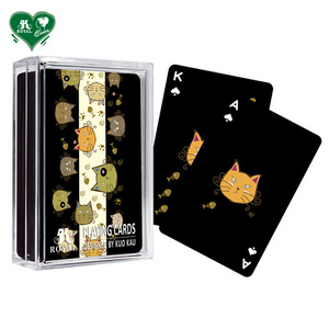 Black Plastic Custom Color Printing Card face Waterproof Cat Kitty Poker Playing Cards