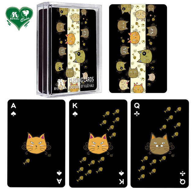 Black Plastic Custom Color Printing Card face Waterproof Cat Kitty Poker Playing Cards