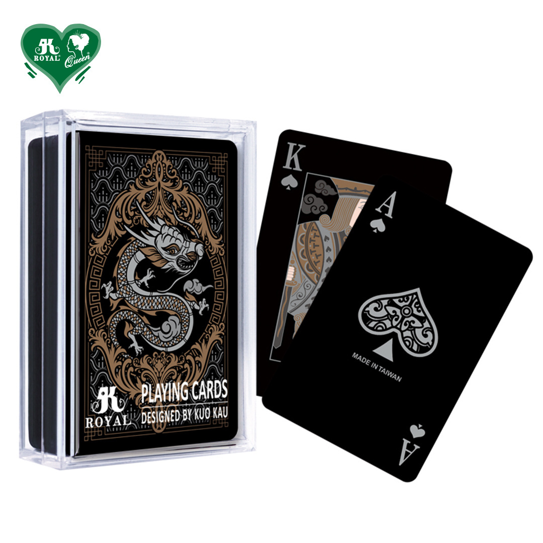 Chinese Royal Court Style Dragon Series Black Plastic Golden Coating Playing Cards