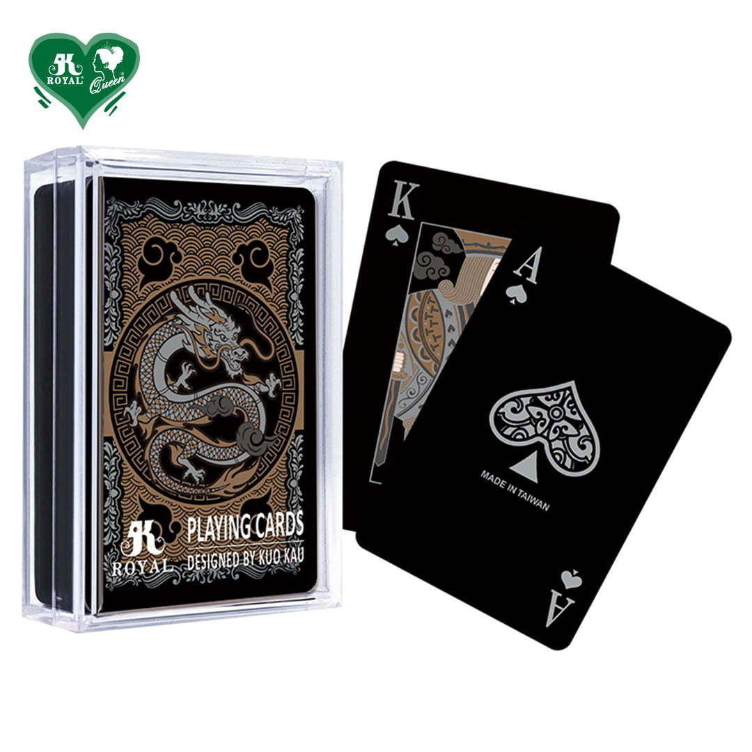 Chinese Royal Court Style Dragon Series Black Plastic Golden Coating Playing Cards