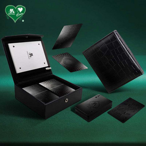 Two Decks Playing Cards with Calculation Paper & Pan Premium Leather Poker Gift Box Set