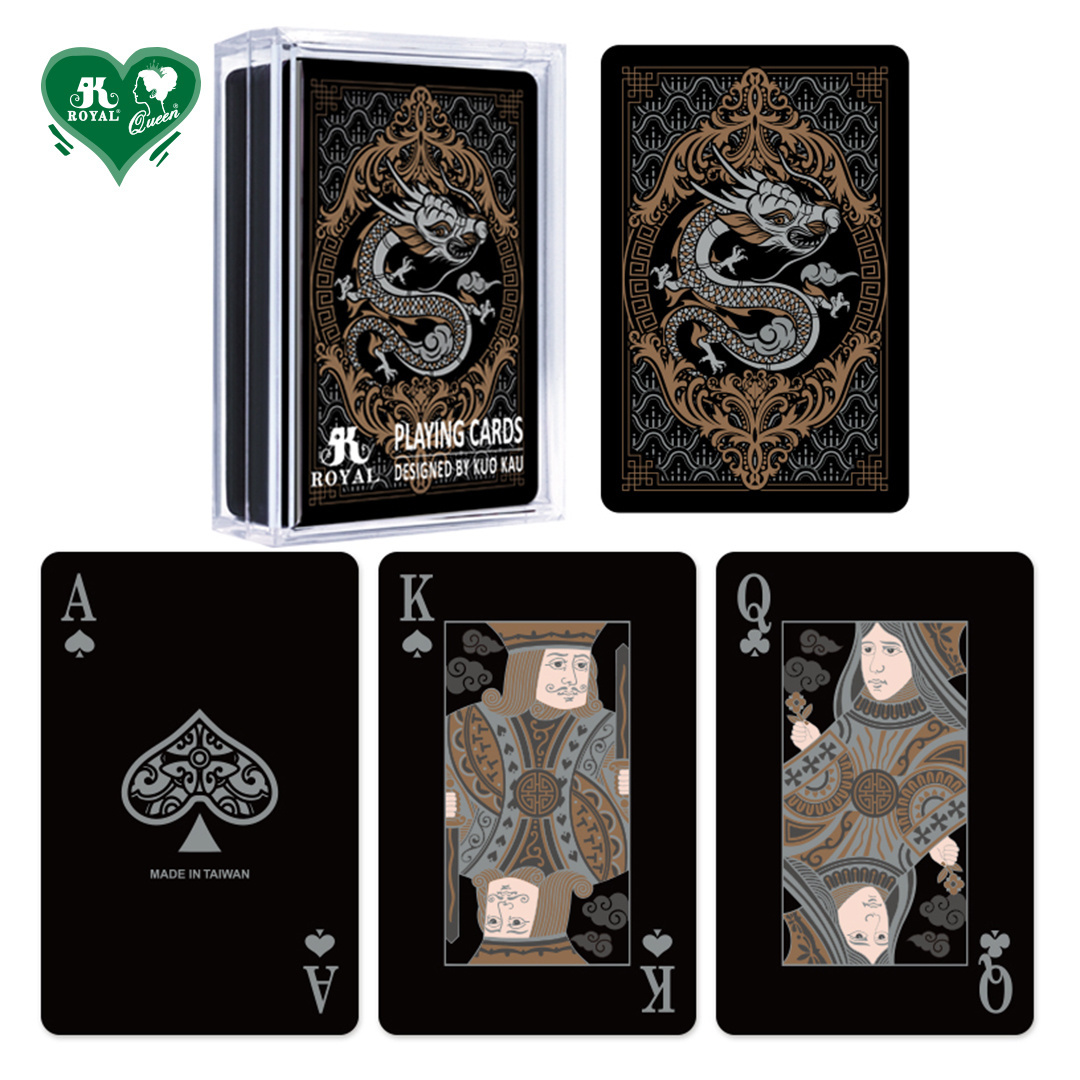 Chinese Royal Court Style Dragon Series Black Plastic Golden Coating Playing Cards