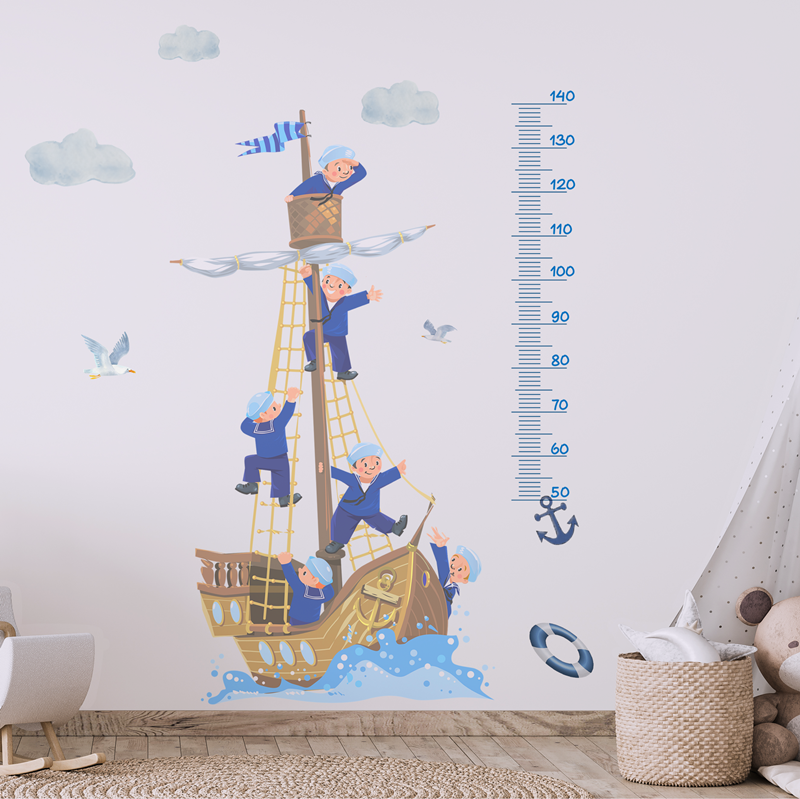 Sailboat Sailor Sticker Creative Kid's Height Wallpaper Self Adhesive Children Living Room Decorative Mural TV Background Decal