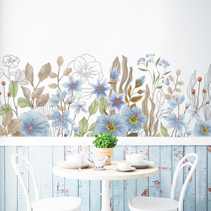 Blue Flowers With Brown Leaves Wall Mural Plants Wallpaper For Women Living Room Bedroom Stickers TV Sofa Background Wall Decal