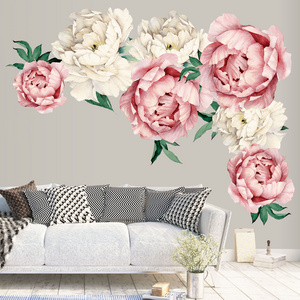 New Design Left Right Size Peony Wall Stickers Pink And White Blooming Flowers Wallpaper For Bedroom TV Background Wall Decal