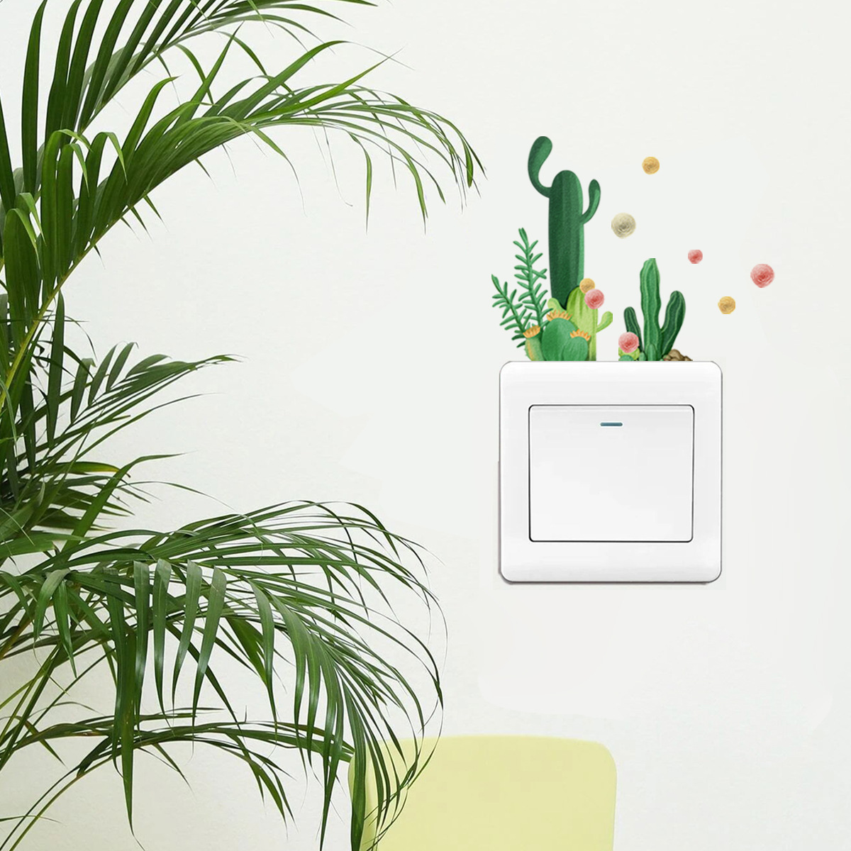 Flower Cactus Wallpaper Switch Sticker Self-adhesive And Removable Wallpaper Living Room Decals