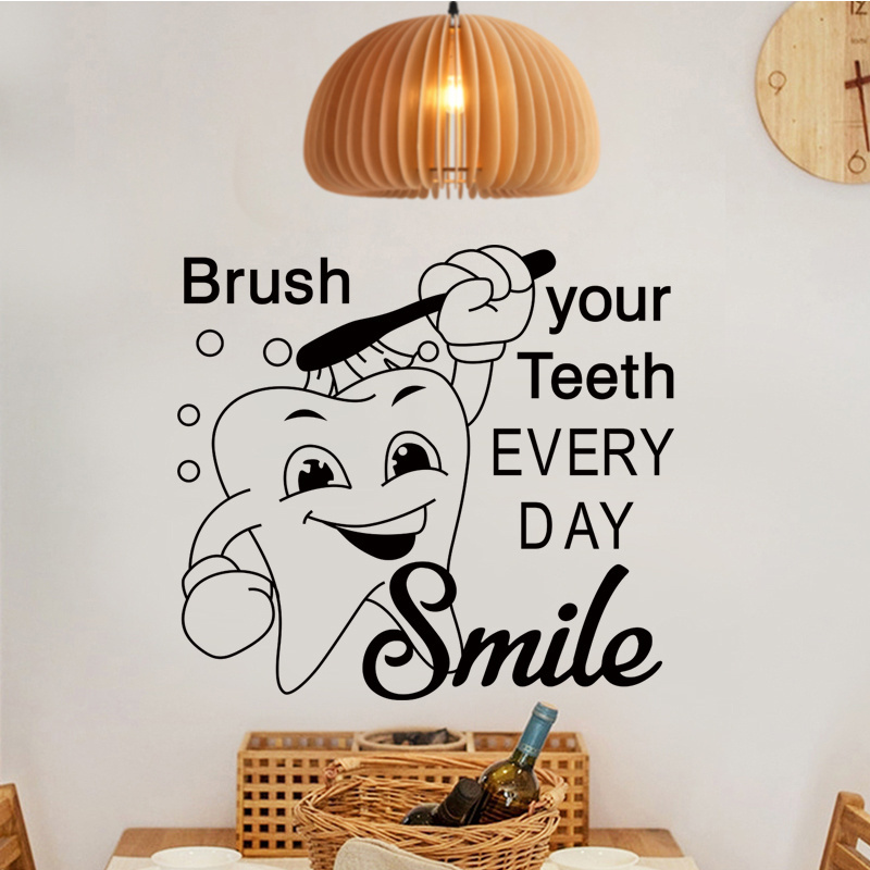 Brush Your Teeth Cartoon Sticker Bathroom Wallpaper Creative Living Room Decorative Decal Self Adhesive TV Background Murals