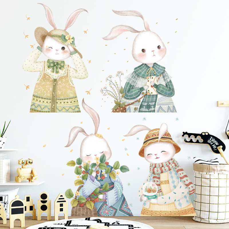 Cartoon Rabbit Wallpaper Cute Home Decoration Bunny Wall Sticker For Kid's Living Room Bedroom TV Background Wall Mural