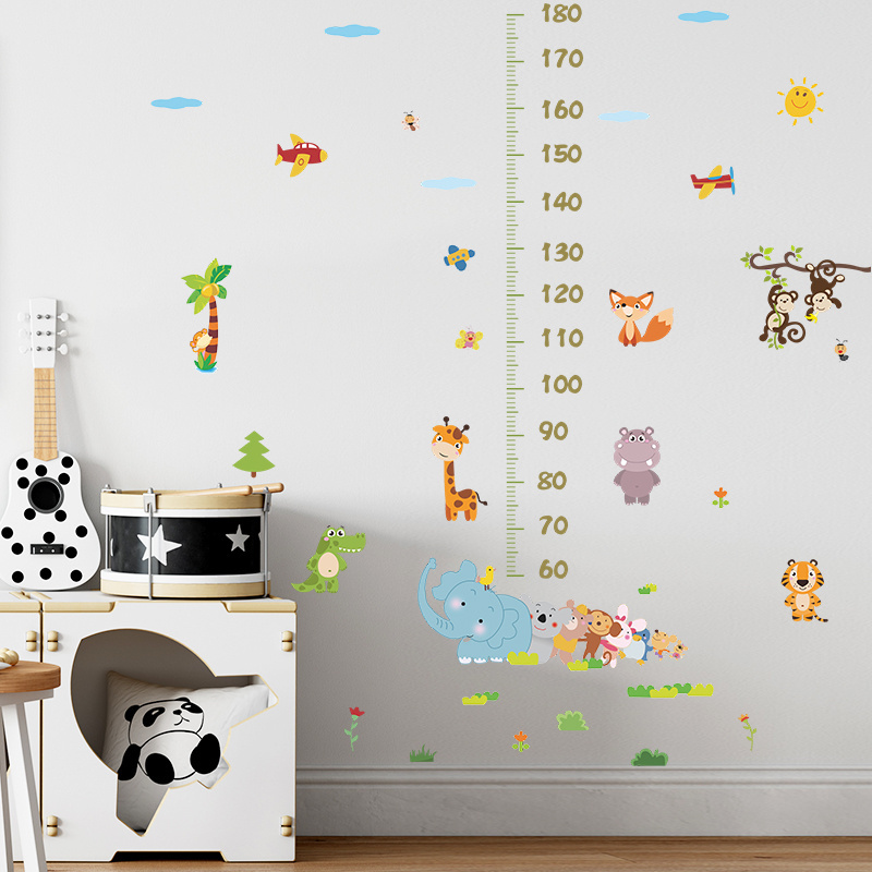 Forest Animals Height Wall Decal Cartoon Jungle Monkey Stickers Kid's Bedroom Wallpaper Self Adhesive Living Room Murals