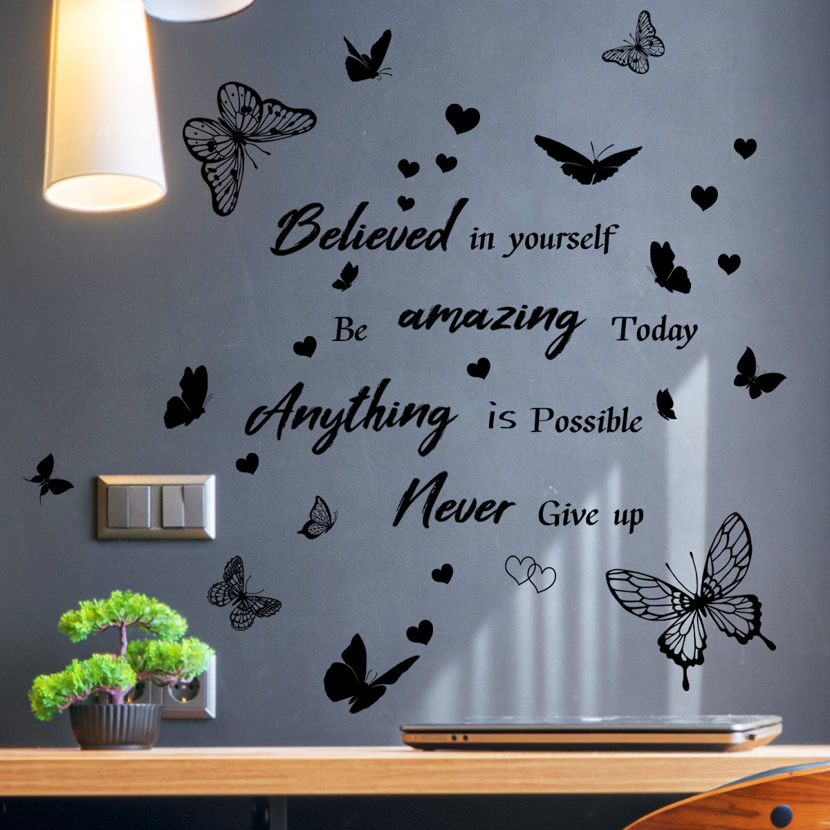 Minimalist Style Butterfly Wall Sticker Motivational English slogans Decals Living Room Decorative Wallpaper