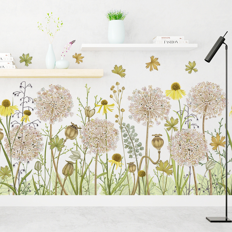 Cute Dandelion With Yellow Small Flowers Wall Sticker Plants Wallpaper Home Decoration For Girl Living Room Bedroom Wall Decal