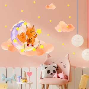 Little Fox On The Moon Stars Wall Sticker Self-adhesive And Removable Wallpaper Living Room Decals