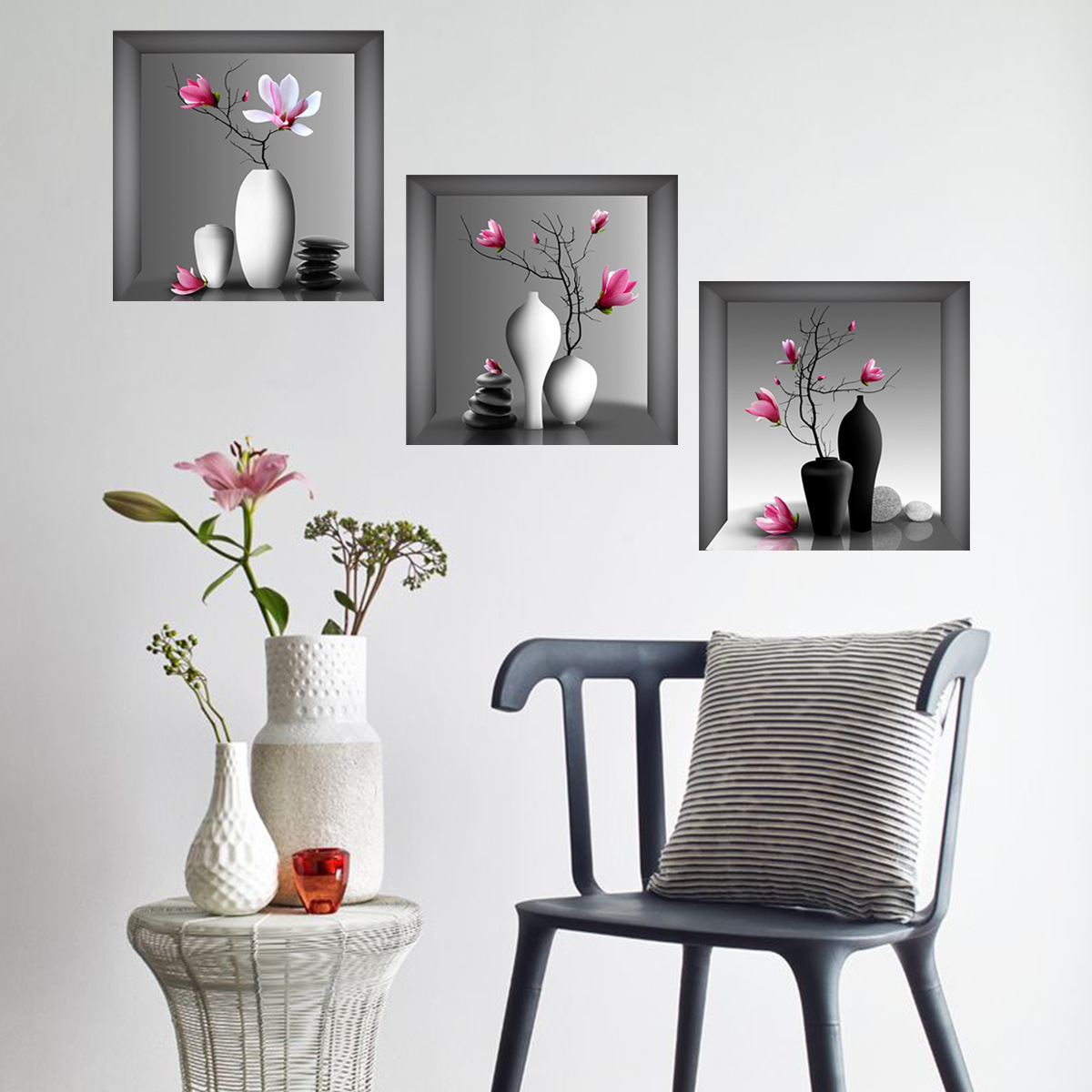 Vase flowers simulation picture frame wall stickers Bedroom living room decoration wallpaper self-adhesive PVC stickers