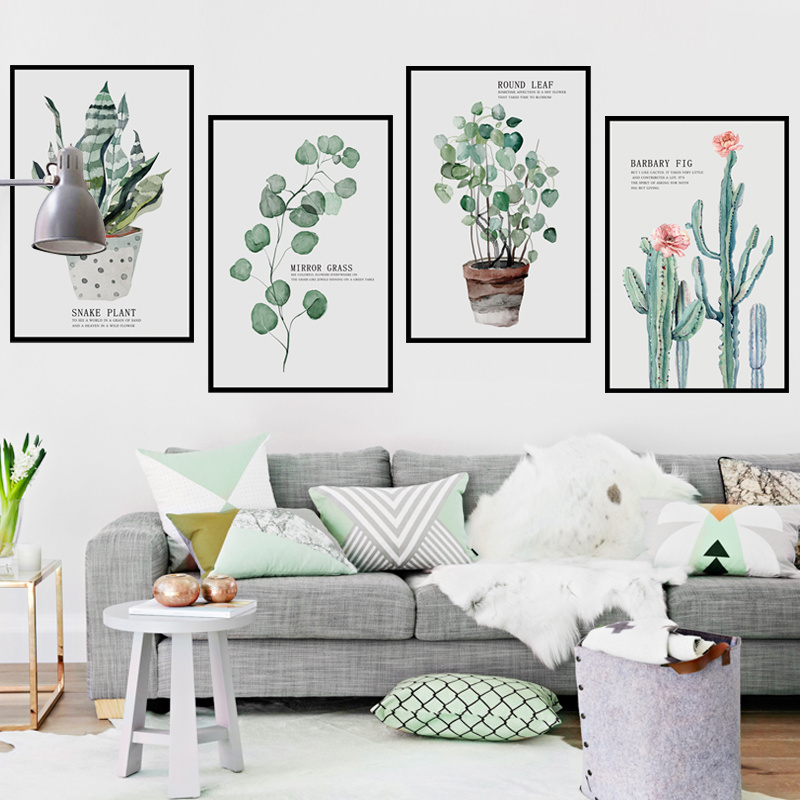 Green Cactus Potted Plants Wall Decals Plant Frame Wall Sticker Home Decor For Living Room Bedroom TV Background Wallpaper